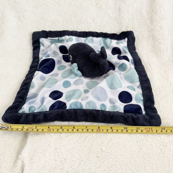 Carter's Baby Whale Lovey Security Blanket Navy Blue Trim Polka Dots Plush Toy - Picture 7 of 7